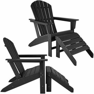 TecTake 800819 Set de 2 sillas de jardín con 2 reposapiés, Conjunto de Muebles de Exterior Estilo Adirondack, Set de Tumbona y escabel para terraza, Asiento para balcón más tarima para pies (Negro)