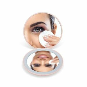 OMIRO Espejo compacto con iluminación LED, 3 ½ pulgadas, mini espejo de bolsillo iluminado, 1X/10X, espejo de bolsillo, espejo de maquillaje para monedero, color rosa