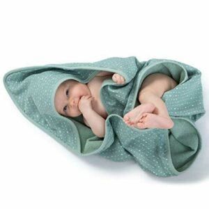 Urban Kanga Toalla de Baño con Capucha Doble faz para Bebé Capa de Baño Infantil Algodón Muselina y Bucles (Verde)