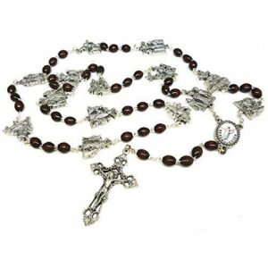 DELL'ARTE Artículos religiosos Rosario católico Estaciones de la Cruz – Via Crucis – Madera 7 x 5 mm – Color palisandro – Con caja para rosario