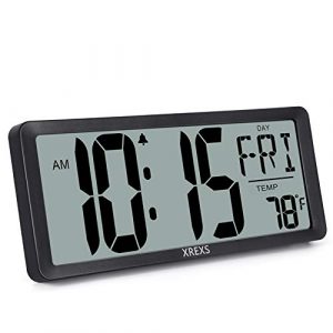 XREXS Reloj de Pared Digital, 13,46" Reloj Digital Pared, Reloj Despertador Digital con Función de Repetición, Reloj de Escritorio Digital con Hora/Calendario/Temperatura (Batería Incluida)