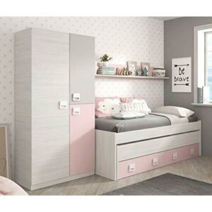 Pack Dormitorio Infantil/Juvenil Completo con Cama Nido Estante y Armario en Color Rosa y Blanco (sin somieres)