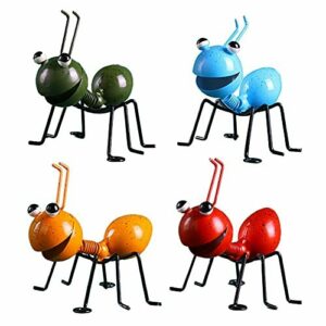 Escultura Linda del Insecto Colorido del Metal Hormiga De Jardín Ornamento del Arte Ant Figurita para Colgar Arte De La Pared del Jardín del Césped Decoración 4pcs para Interior-Exterior
