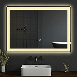 Espejo de Pared Espejo de baño Espejo de baño LED con iluminación 70x50cm, con Interruptor táctil antivaho, luz Blanca cálida de Ahorro de energía 3000K