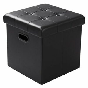 WOLTU Taburete Cubo Taburete con Caja de Almacenamiento Cofres Caja de Almacenamiento Plegable, Tapa Extraíble, con Asas, Asiento Acolchado de Imitación Cuero, 37.5 * 37.5 * 38CM, Negro, SH15sz
