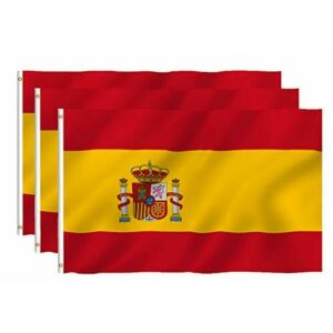Hollylife Paquete de 3 Banderas Grandes de España, 150 x 90 cm, Anti UV y Viento, con 2 Ollados Laterales Izquieras, para Asta de Bandera Festivales Procesión Jardín Exterior