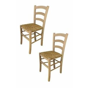 Tommychairs - Set 2 sillas Venezia para Cocina y Comedor, Estructura en Madera de Haya lijada, no tratada, 100% Natural y Asiento en Paja