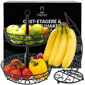 Chefarone Frutero y soporte para plátanos como juego decorativo, cesta de fruta, color negro, cuenco de metal con soporte para muchos plátanos