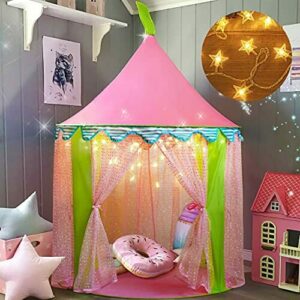 Carpa para niños + Luces de una Estrella Castillo de Princesa para niñas- Glitter Castle Pop Up Play Carpa Tote Bag - Niños Playhouse Toy para Juegos de Interior y Exterior 41 "X 55" (DxH)