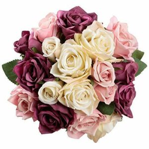 Famibay Flores Artificiales Rosas de Seda 2 Piezas de Rosas Ramo de Novia para Centro de Mesa Decoración