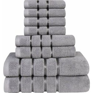 Utopia Towels - Juego de Toallas Gris frío 8 - Toallas de Rayas de Viscosa - 600 gsm algodón Ring Spun - Toallas de Alta absorción (Paquete de 8)