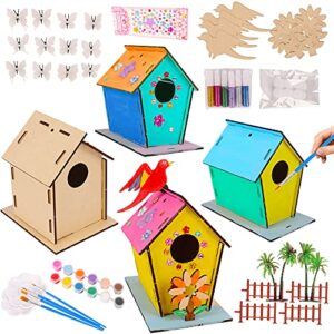 Colmanda Casa pájaros Pintar, 4 Piezas Casa de pájaros de Bricolaje, Kit de Casa para Pájaros para Niños Casa de Pájaros Madera, Casa de pájaros para Pintar de Bricolaje Creativo Regalo para Niños