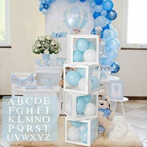 Decoraciones de fiesta de cumpleaños para baby shower para niños y niñas - 4 cajas de globos transparentes blancas con letras A - Z, cajas de globos para baby shower, revelación de género