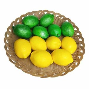 Lorigun 12 Piezas de Limones Artificiales, Frutas Falsas, limón para decoración del hogar, Frutas Artificiales, limón, Color Doble (6 Limones Verdes + 6 Limones Amarillos)