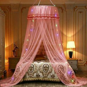 Mosquitera de jardín redonda de diseño princesa con luces LED, muy adecuada para niñas, adolescentes o camas grandes, color rosa