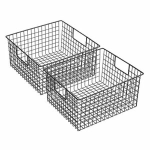 Navaris Cestas de Almacenamiento de Metal - Set 2X Cesta Cuadrada de Rejilla metálica para almacenaje Cocina baño Oficina - 30.5 x 15.2 CM - Negro