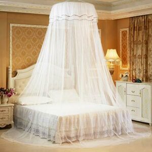 Cama Redonda Transpirable mosquitera Princesa Estilo Encaje Cortina de Cama con Dosel, decoración de Dormitorio para Mujeres(White)