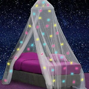 Toldo para cama de niña con unicornios prepegadas que brillan en la oscuridad – Princesa Mosquitera Decoración de la habitación – Tienda de dormitorio infantil y bebé con luces galaxias