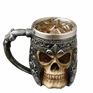 AUVSTAR Gothic 3D Skull Mug - Taza de acero inoxidable Seleton Drink Mug para bebidas, Medieval Viking Warrior Skull Armor Drinking Mug, Decoración de Halloween, Party Trick Cup