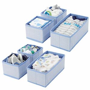 mDesign Juego de 6 cajas organizadoras – Cestas de tela transpirables con diseño de espiga para pañales, baberos, etc. – Versátiles organizadores de cajones para habitación infantil – azul
