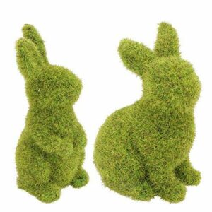 UPKOCH 2 figuras decorativas de conejos de Pascua, musgo, animales, mini conejos, sentados, decoración de Pascua, para jardín, casa, oficina, fiesta, regalo de Pascua