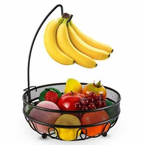 Frutero con soporte para plátanos, frutero, cesta de verduras de metal, de pie para uso diario, cesta de frutas