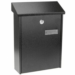 PrimeMatik - Buzón metálico para Cartas y Correo Postal de Color Negro 235 x 75 x 315 mm