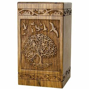 Urna hecha a mano de palisandro para cenizas humanas, urnas de madera hechas a mano, urna de cremación funeraria para cenizas (árbol de pájaros, mediano - 150 Cu/in)