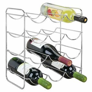 mDesign Vinoteca o botellero metálico para hasta 12 Botellas – Soporte para Botellas de Vino – Estantes para Bebidas para frigoríficos o armarios – Plateado