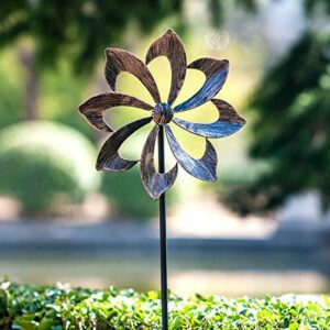 Wind Spinner Dahlia 155 cm (61 Pulgadas) Una Sola Hoja Spinner cinético de Viento fácil de Girar para Exterior - Construcción de estaca de Escultura de Metal Vertical para jardín y Patio al Aire