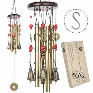 BWINKA chino tradicional increíble 4 tubos 5 campanas jardín de bronce jardinería al aire libre viento carillones 60 cm