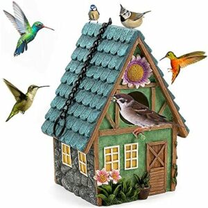 Caseta de pájaros, exterior para casa de pájaro, natural, colgante para mosas azules, colibris, moscas y otros pájaros, salvajes, decoración de interior y jardín, agujero de 40 mm
