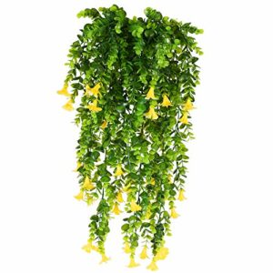 XHXSTORE 3pcs Planta Artificial Colgante con Flores Amarillas Petunias Enredaderas Artificiales Hiedra Plastico para Exterior Interior Balcon Terraza Cocina Baño Maceta Jardinera Boda-75cm