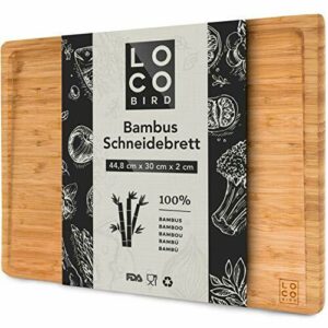 Loco Bird Tabla Cortar Cocina de bambú macizo con ranura de jugo - tabla de madera grande de 44,8x30x2 cm para la cocina - Tabla de Cortar Madera para Cocina - tabla de madera antibacteriana