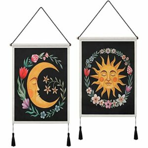 SOMYTING 2Pcs Tapices Para Colgar en la Pared Tapiz de sol y luna para Habitación Bohemia Estrella Nube Decoración de Pared para Dormitorio Sala de Estar