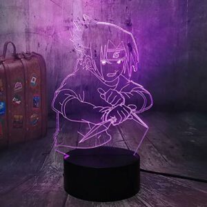 Uchiha Sasuke Anime Figura 3D LED luz nocturna 7 colores USB mando a distancia RGB lámpara de escritorio bebé niños cumpleaños juguete Navidad dormitorio decoración