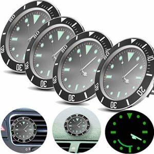ALLOMN Reloj de Coche, 5 × 5 cm Reloj de Ventilación de Aire del Coche Automóvil Reloj de Cuarzo Reloj de Decoración de Coche, Luminoso en la Noche, con Etiqueta de 3M (4 PCS, Negro)