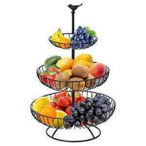 Hossejoy Frutero de 3 pisos para más espacio en la encimera, cuenco de frutas y soporte para aperitivos, perfecto para frutas, verduras, aperitivos, artículos del hogar (negro)