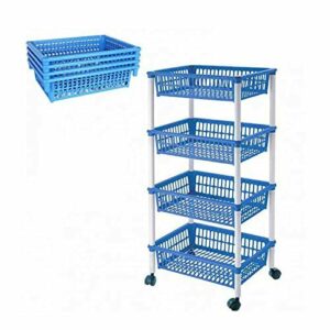 Acan Carro verdulero Azul con Ruedas 4 cestas 85 x 39,5 x 29,5 cm Carrito portaobjetos estantes Multiusos para organizar los Espacios domésticos, Ideal para baño, Cocina, Sala y Garaje