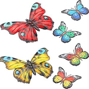 6 Esculturas de Arte de Pared de Mariposa de Metal Decoración de Pared Colgante de Mariposa Colgante de Pared Inspirador Esculturas Coloridas de Mariposa de Jardín para Dormitorio