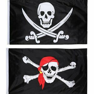 2 Piezas de Bandera de Pirata Bandera de Cráneo Jolly Roger para Fiesta de Pirata, Regalo de Cumpleaños, Día de Pirata, Decoración de Halloween, Regalo de Navidad, 3 por 5 Pies