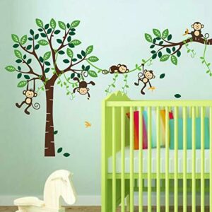 decalmile Pegatinas de Pared Mono en Árbol Vinilos Decorativos Animales de la Jungla Adhesivos Pared Habitación Infantiles Bebés