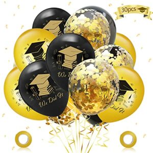 Globos de Graduación, 30 piezas Globos de Fiesta de graduación Globos de Decoración de Fiesta con Pancartas de Graduación, para Suministros de Fiesta Graduación (Oro negro)