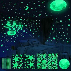 Yosemy Luminoso Pegatinas de Pared Luna Búho Estrellas Pegatinas de Pared para Niños Infantil Fluorescente Adhesivos Decoración para Dormitorio, 6 Piezas (651pcs)