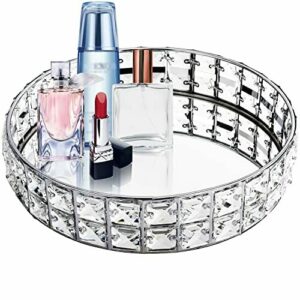 Homtone Bandeja decorativa de cristal de espejo de 25 cm, bandeja organizadora de joyas, bandeja de perfume para tocador, baño, dormitorio (plata)