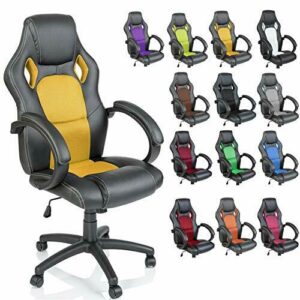 TRESKO Silla giratoria de oficina Sillón de escritorio Racing disponible en 14 colores, bicolor, silla Gaming ergonómica, cilindro neumático certificado por SGS (Negro/Amarillo)