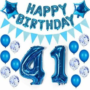 Globos de 41 cumpleaños con diseño de hombre en color azul, para fiesta de 41 cumpleaños