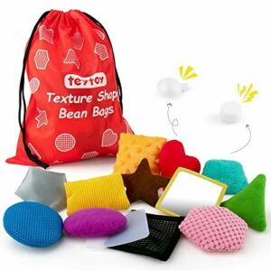 Puf sensorial, bolsa de frijoles sensoriales con textura, juego de 12 pufs de juguete sensorial, con forma de puf con bolsa de almacenamiento, juguetes sensoriales para niños y niñas