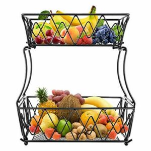 Fruteros de cocina modernos, Cesta de frutas y vegetales de metal, Frutero multifuncional de hierro, Frutero 2 pisos para más espacio en la encimera