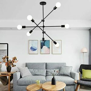 Ganeed Sputnik Chandelier, 6 luces, lámpara colgante moderna, industrial, vintage, negro, montaje empotrado, lámparas de techo para comedor, cocina, isla, dormitorio